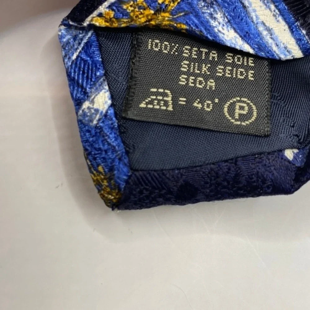 Ermenegildo Zegna Mens Silk Tie Necktie Navy Boho Floral Check Preppy Italy Made